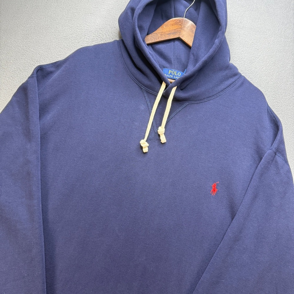 Polo Ralph Lauren Fleece Hoodie Mens 3XLT Navy Blue Cotton Blend Pullover Preppy